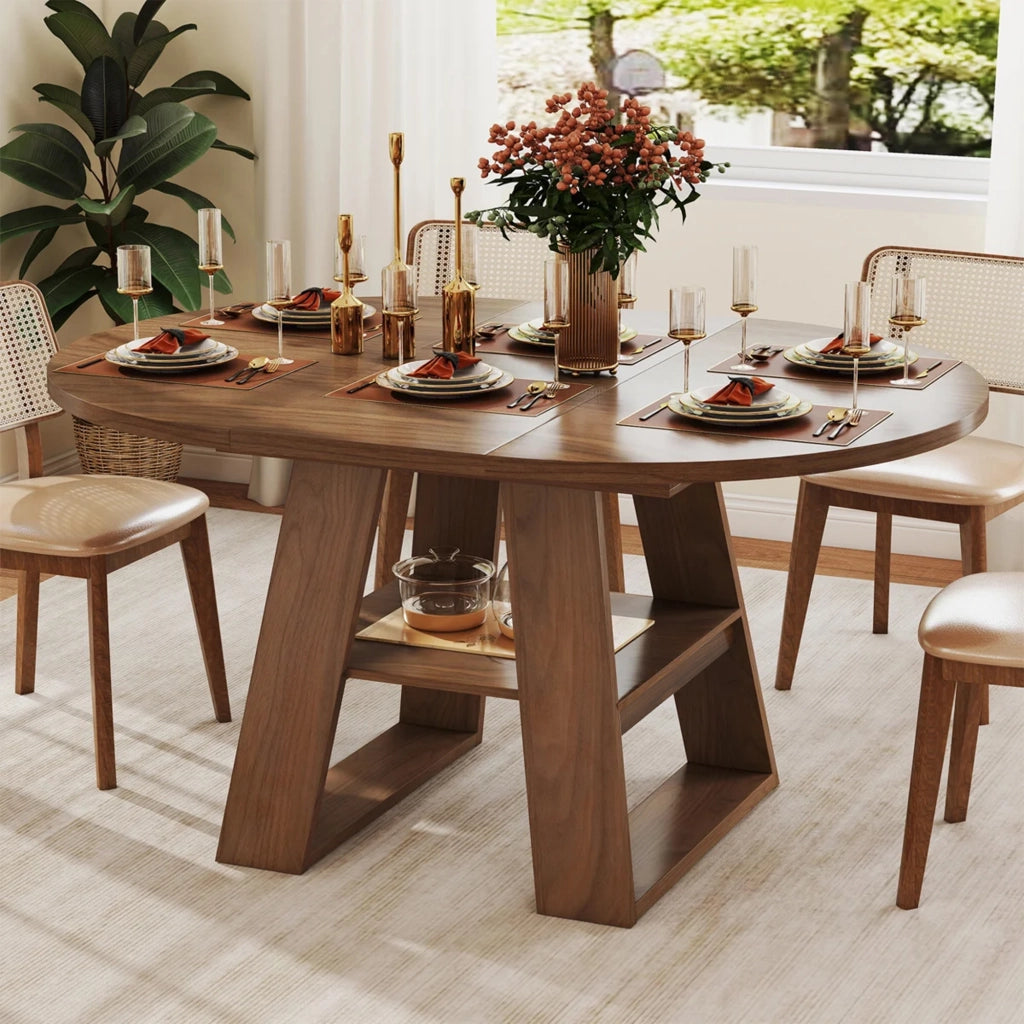 Tavolo allungabile da pranzo con prolunga integrata e ripiano in MDF color noce per 4-6 persone
