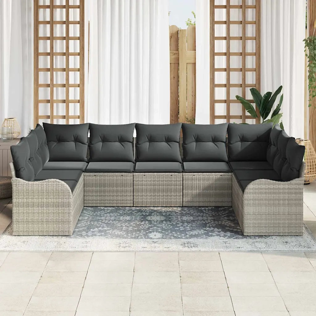 Set Divano da Giardino 9 pcs Grigio chiaro polyrattan