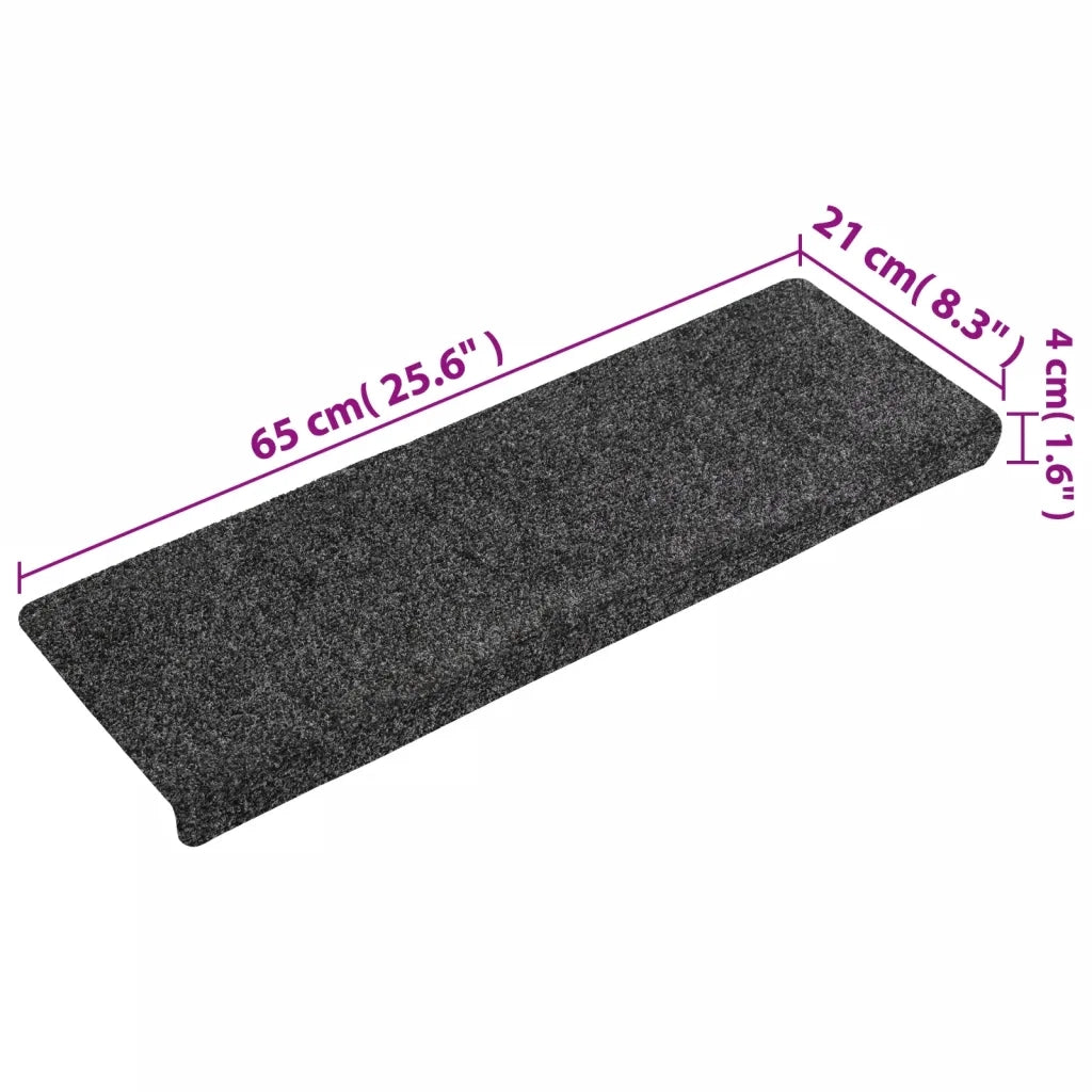Tappetini per scale autoadesivi 15 pz | Gradini per Scale 65x21x4 cm Grigio Scuro bordo rettangolare