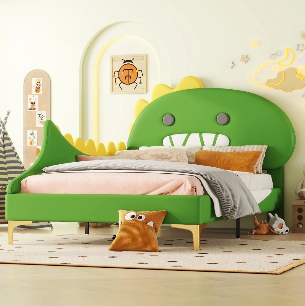 LETTO bambini a forma di dinosauro 90 x 200 cm Verde in PU e MDF