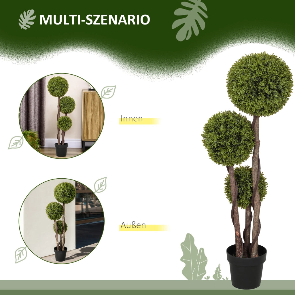 Bosso artificiale in vaso zavorrato in cemento; plastica verde; per interni esterni e ingressi; 115 cm