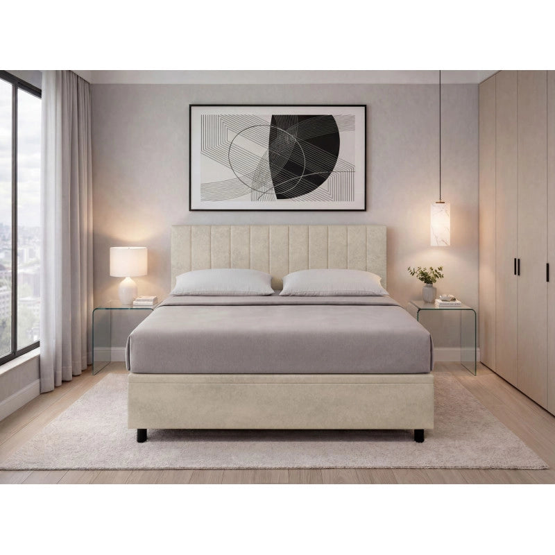 Letto imbottito Matrimoniale 180x200 cm Vertical - Contenitore,Microfibra,Sabbia