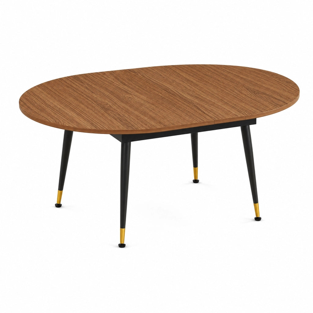 Tavolo da pranzo ovale con piano in MDF e struttura in metallo, finitura noce e nero, per cucina e sala da pranzo
