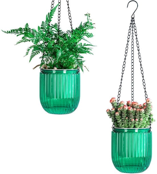 Set di due vasi da giardino appesi per piante con code di attacco per esterno e interno, 11,5 cm.