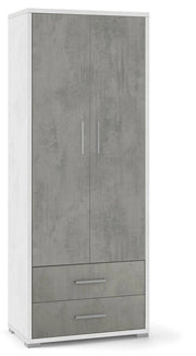 ARMADIO 2 ANTE 2 CASSETTI H182 L71 P41 cm STRUTTURA BIANCO FRONTALE CEMENTO SARMOG Db359k