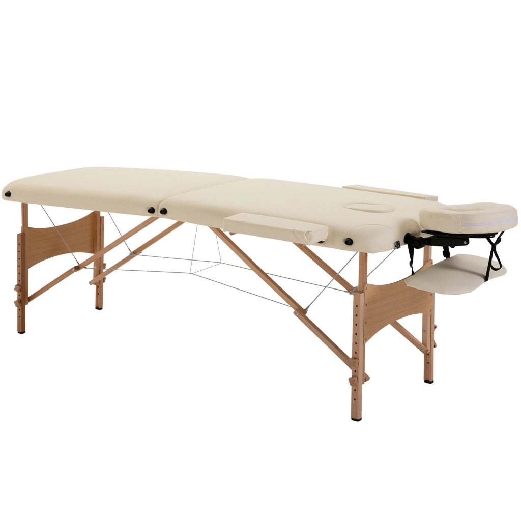 Lettino da massaggio pieghevole ¨C Xylo ¨C regolabile in altezza, ecopelle, legno, bianco crema