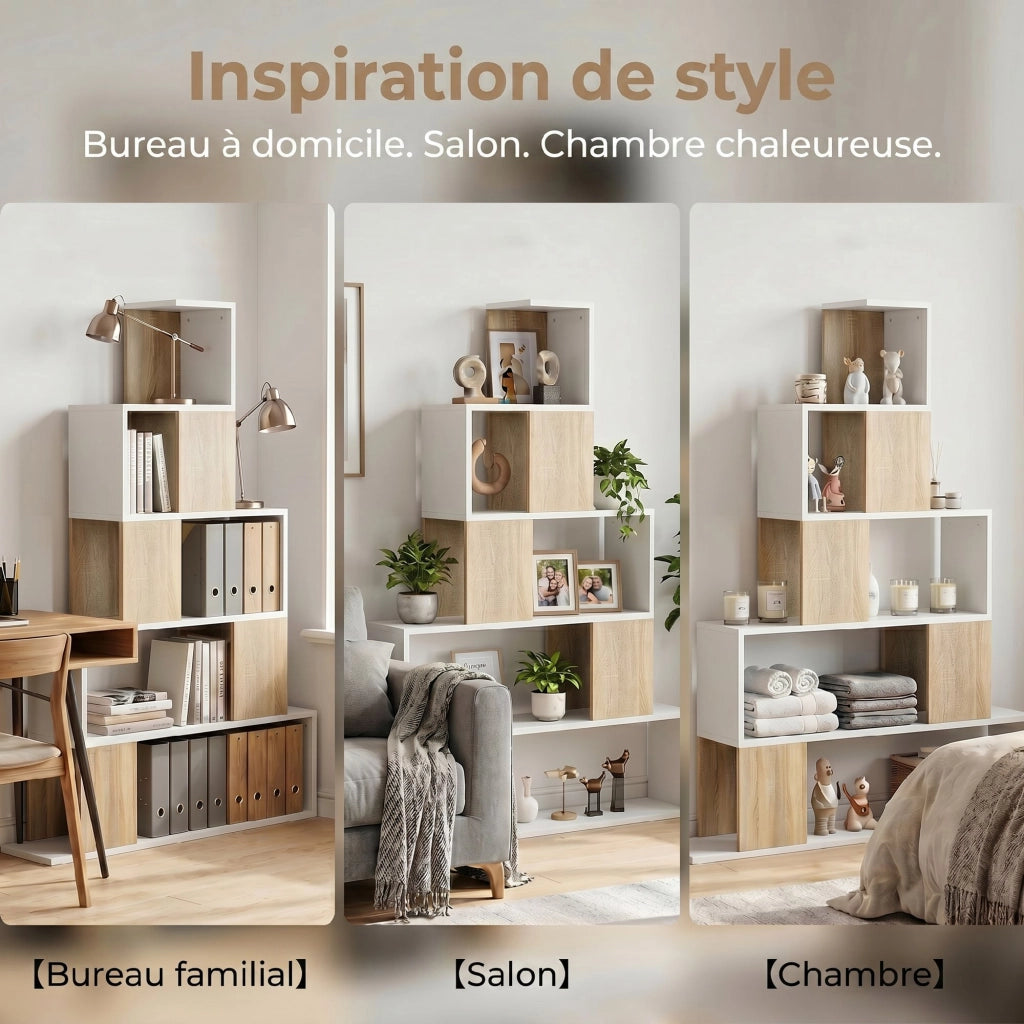 Libreria 5 Livelli ¨C Minimal ¨C Bianco e Legno Naturale 80x30x