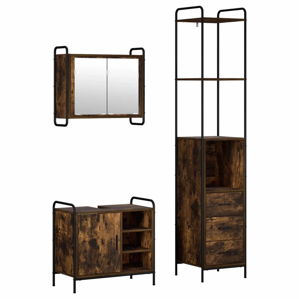 Set di Armadi da Bagno 3 pz Rovere Fumo 40 x 36 x 200,5 cm 3444581