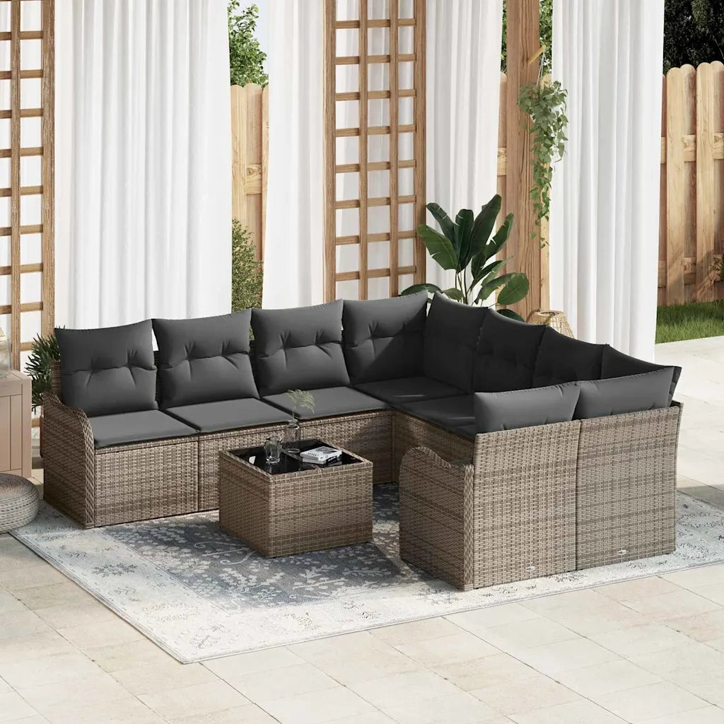 Set Divano da Giardino con cuscino con cuscino 9 pcs Grigio
