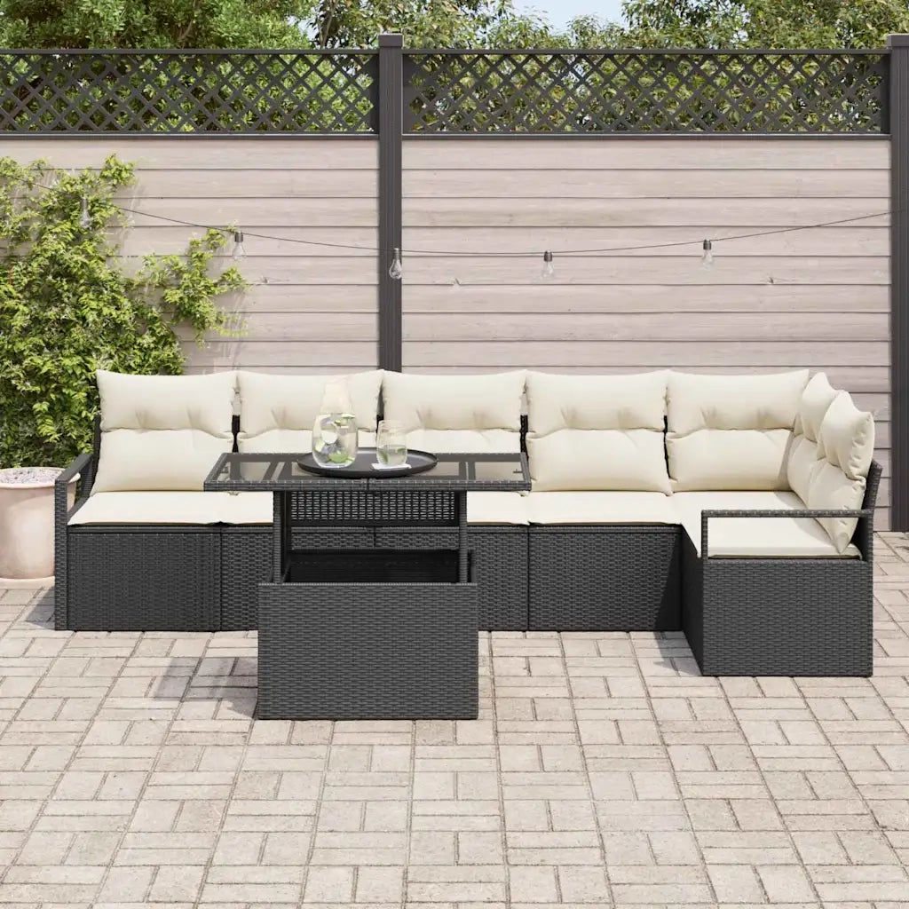 Set Divano da Giardino con cuscino 7 pcs Nero Poly Rattan