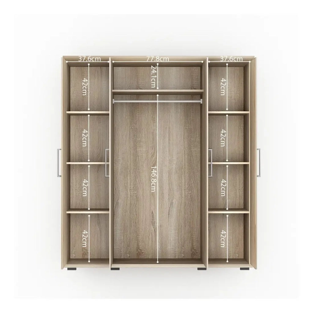 Armadio 4 porte con guardaroba TOM – Rovere sonoma