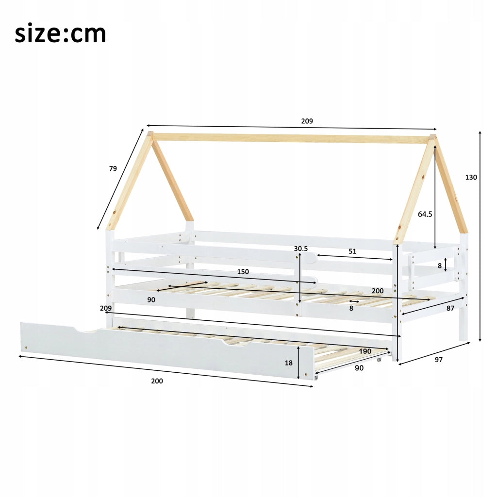 Letto a castello con estensione - Xylo - 90x200&90x190 - Bianco+Legno