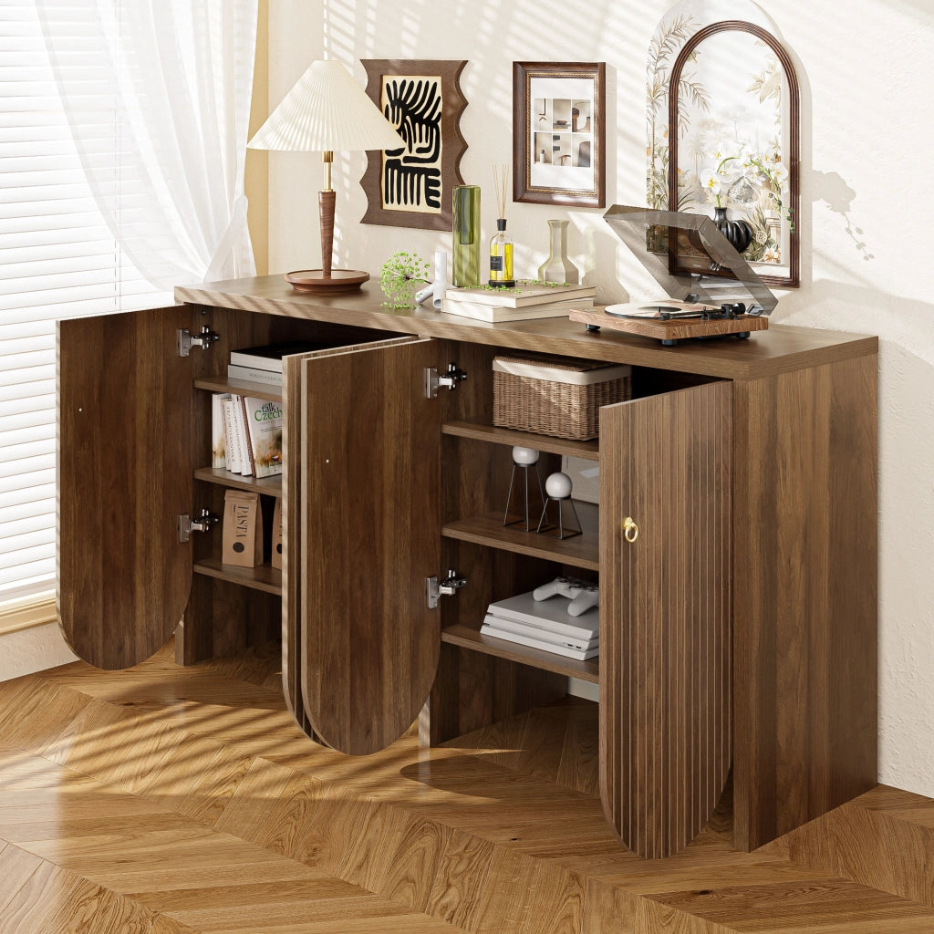 Credenza con 4 ante; ripiani regolabili e maniglie in alluminio in MDF effetto noce 147 × 40 × 80 cm