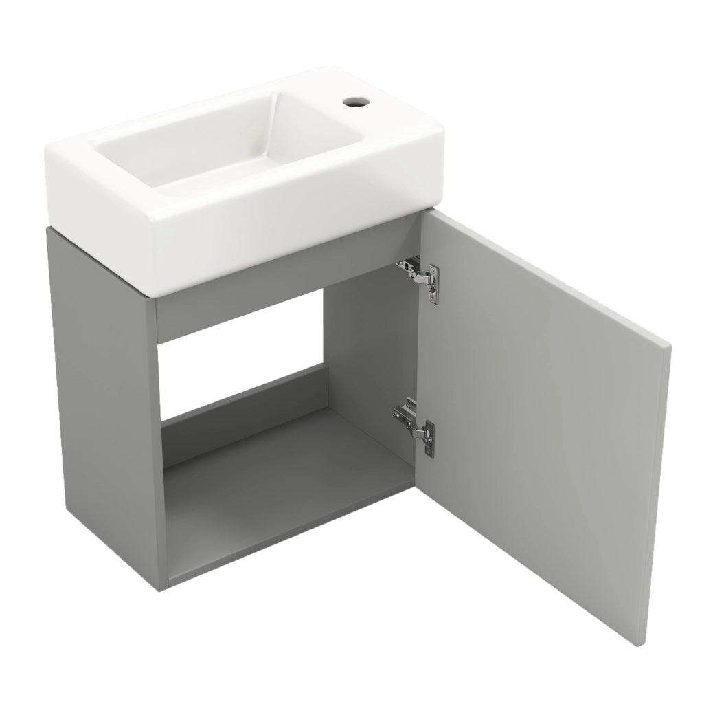 Mobile bagno sospeso con lavabo in ceramica 46 cm con armadietto contenitore