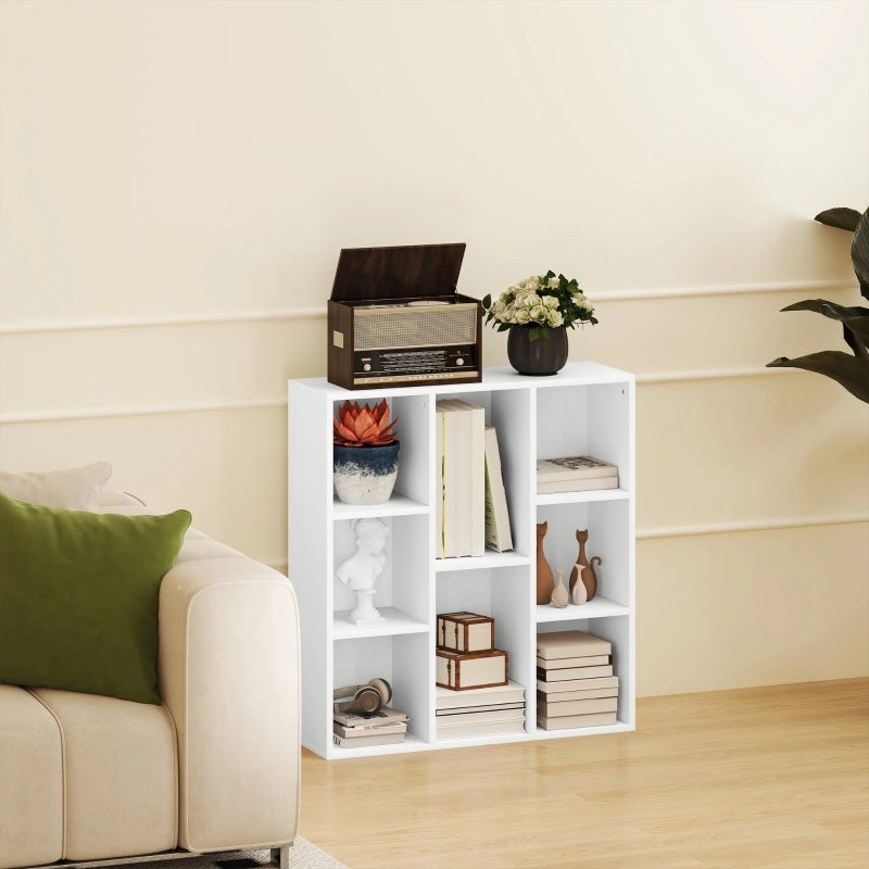 Libreria a 3 livelli con 8 scomparti aperti in legno bianco per soggiorno, camera e ufficio 74,3 × 24 × 80 cm
