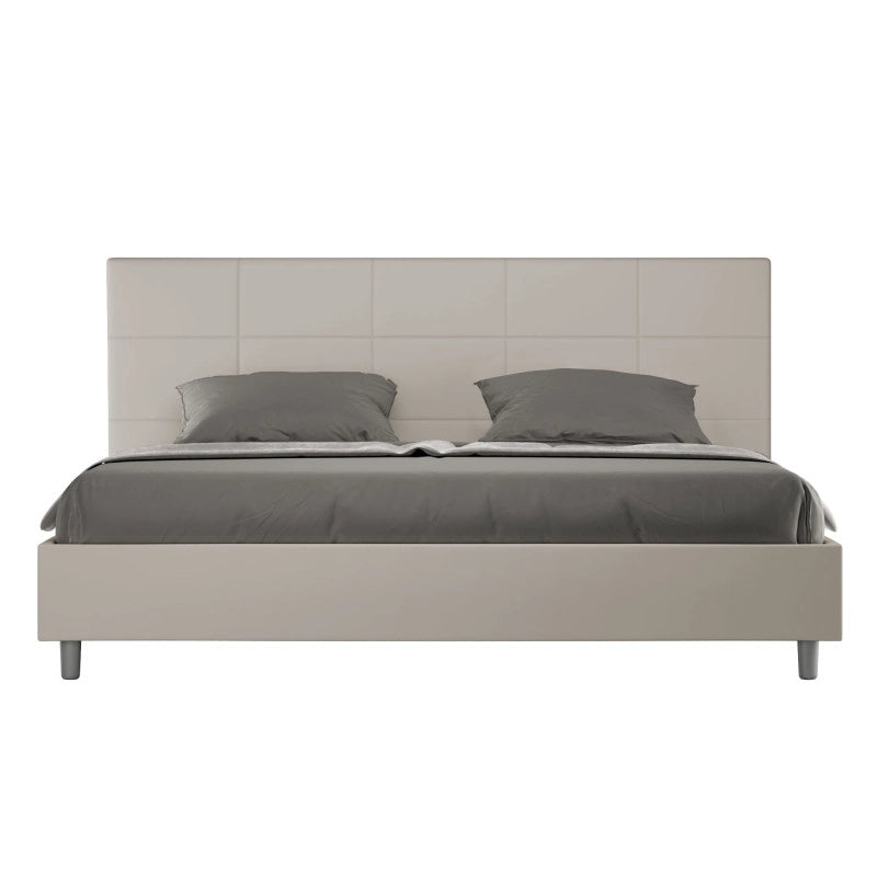 Letto imbottito Matrimoniale 180x190 cm Mika - Similpelle,Tortora,Con rete