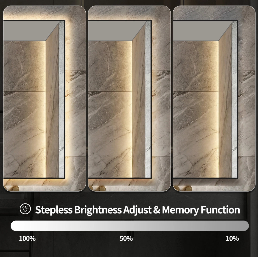 Specchio da bagno LED 50x70 cm con cornice in alluminio, retroilluminato, antiappannamento, 3 temperature luce, dimmerabile e funzione memoria