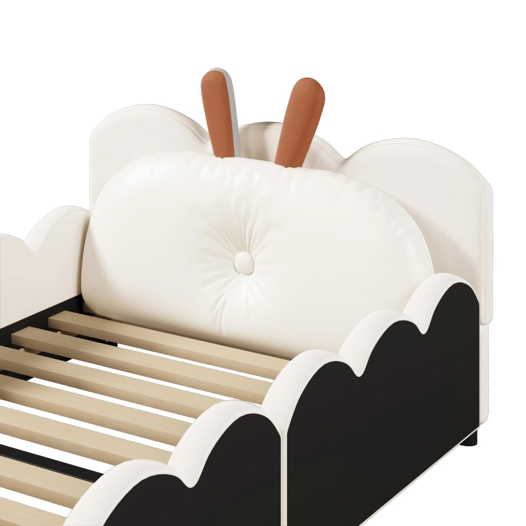 Letto imbottito 90 × 200 cm con cuscino a orecchie di coniglio e sponde continue in velluto beige