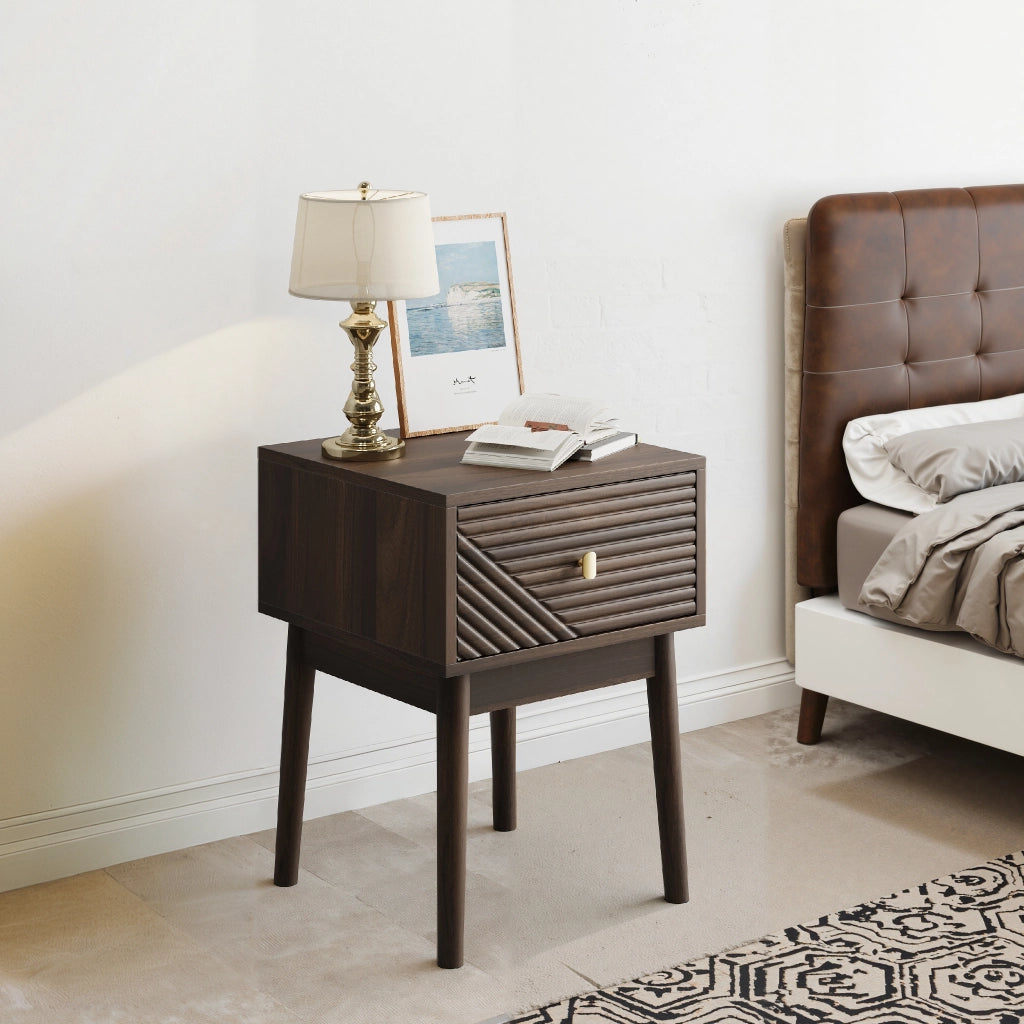 Comodino moderno 40 x 40 x 55 cm con 2 cassetti, maniglie in metallo, noce