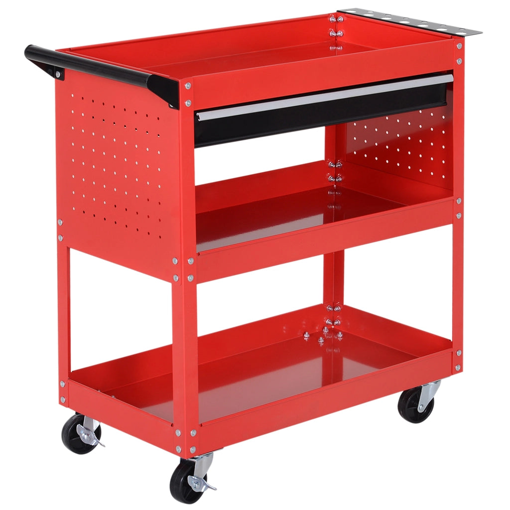Carrello per Attrezzi con 3 Vassoie e Cassetto ¨C Zephmum ¨C Rosso