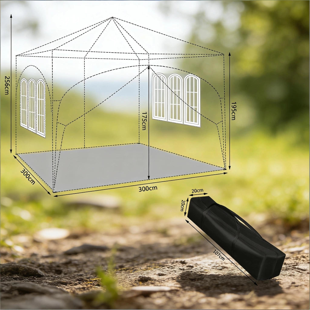 Gazebo pieghevole 3 × 3 m con 4 pareti laterali rimovibili; tetto impermeabile UV50+; blu; per esterni