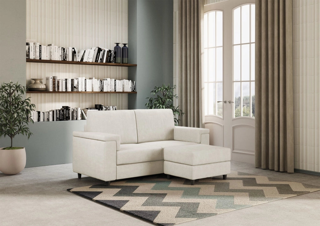 Divano 2 Posti con Pouf 168x145x85 cm Marrak in Tessuto Latte
