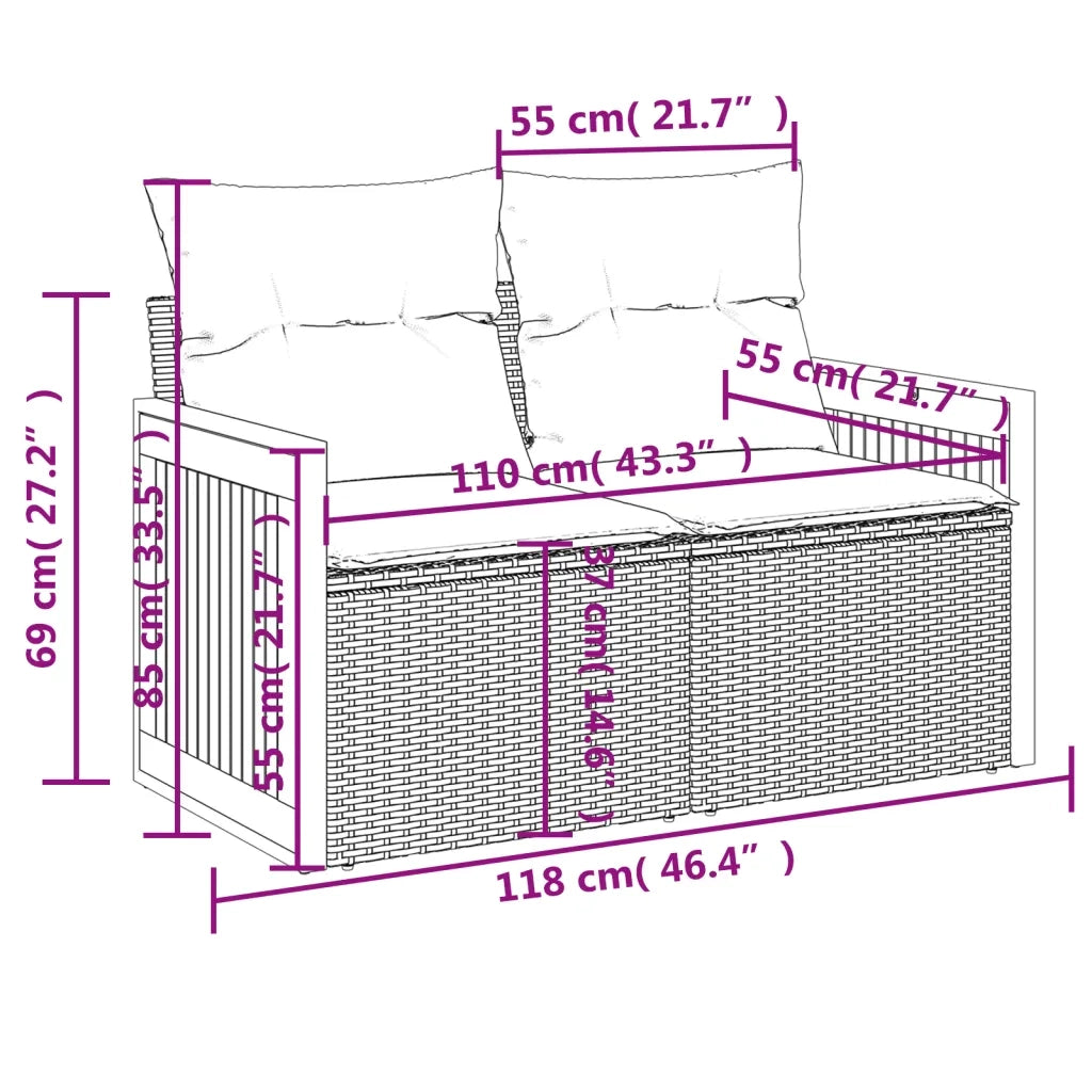 Divano da Giardino con Cuscini a 2 Posti Nero in Polyrattan 365979