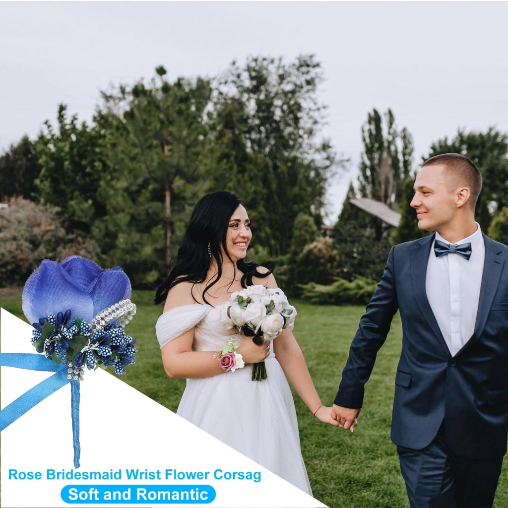 Spille da bavero a forma di rosa, artificiali, 6 pezzi, blu navy, realizzate a mano