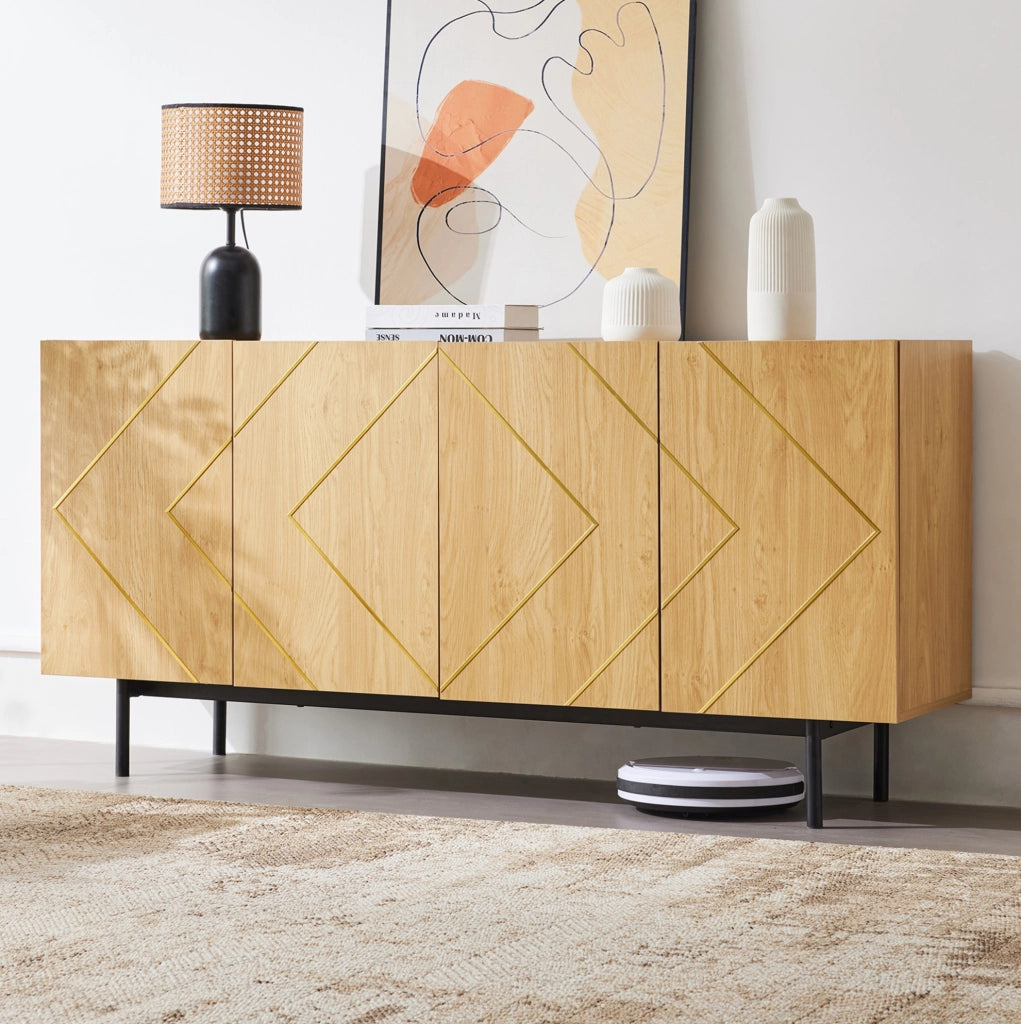Credenza 160x40x78 cm naturale - 4 ante con ripiani regolabili
