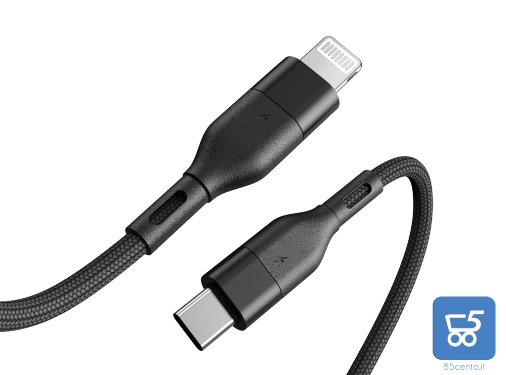 Cavo USB tipe C lightning 1 Metro 27 W Nero in Nylon Intrecciato compatibile iPhone iPad
