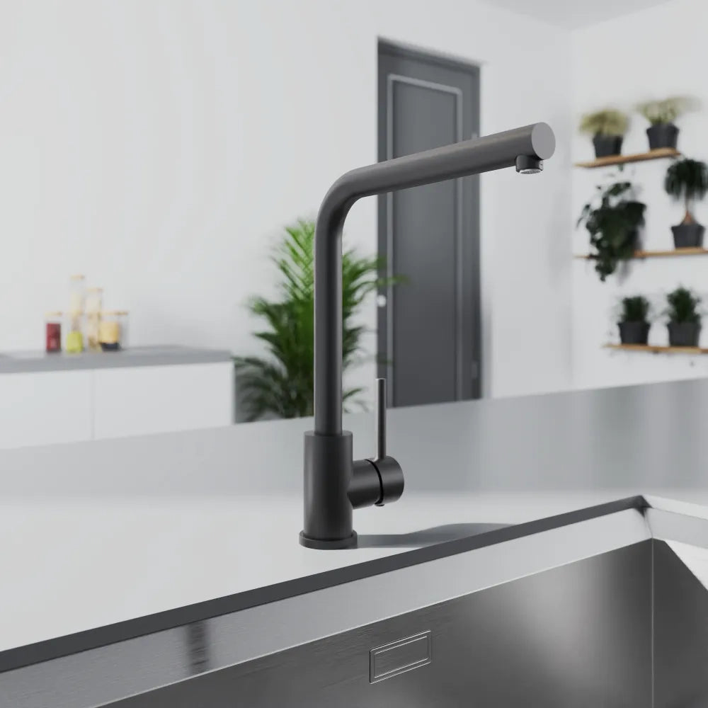 Miscelatore lavello cucina orientabile in acciaio inox nero opaco | Zenzero