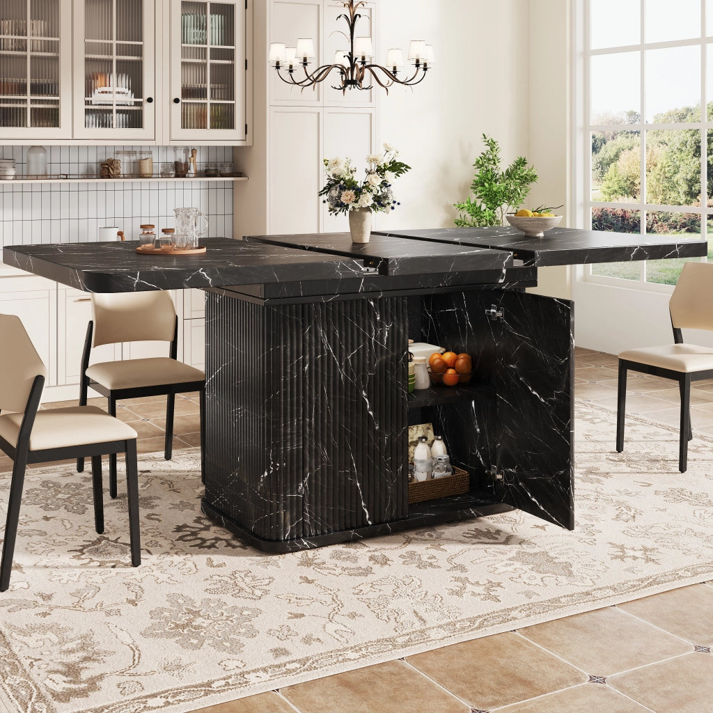 Tavolo allungabile da pranzo con vano contenitore piano estensibile e piedi regolabili in MDF e metallo nero