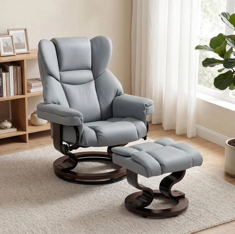 Poltrona reclinabile girevole con poggiapiedi grigio chiaro e seduta ergonomica confortevole