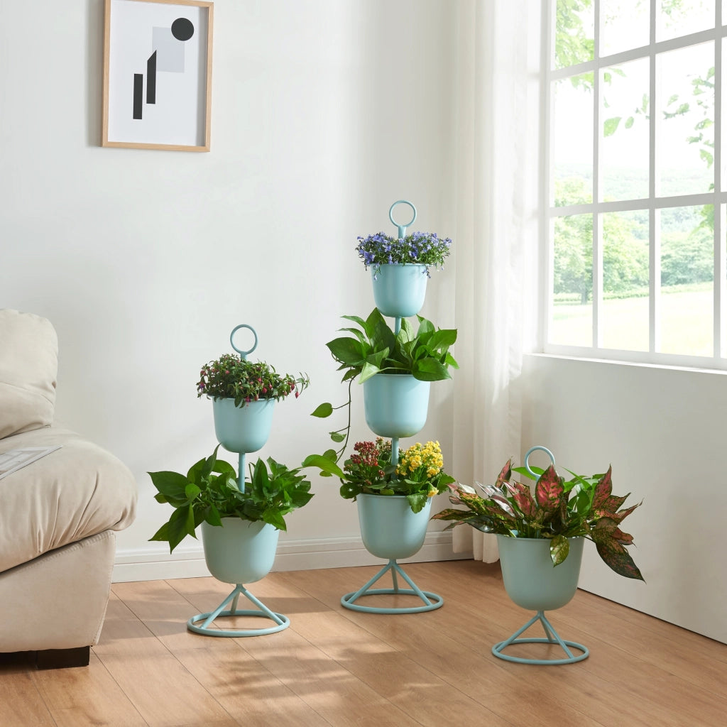 Stand Portapiante Alphen con 2 Vasi - Azzurro [en.casa]