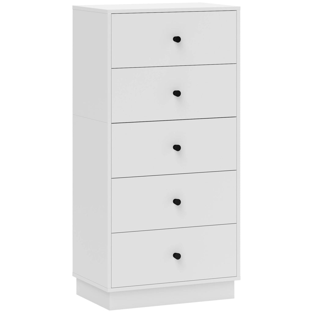 Cassettiera moderna 5 cassetti in truciolato per camera da letto e casa, mobile comò salvaspazio robusto, bianco, 47x29x95 cm