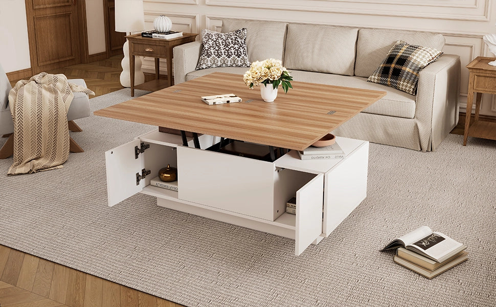 Tavolino da Salotto Sollevabile con Contenitore Nascosto Bianco e Legno