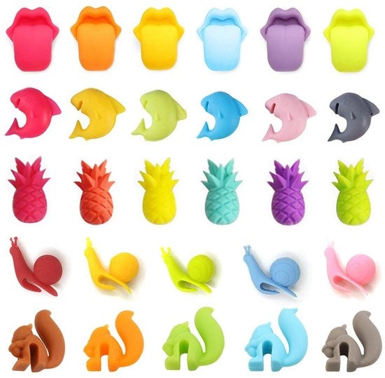 Segnalatori di Bevande Reutilizzabili - 5 Forme - Per Casa/Party - Segnalatori di Bevande in Silicone