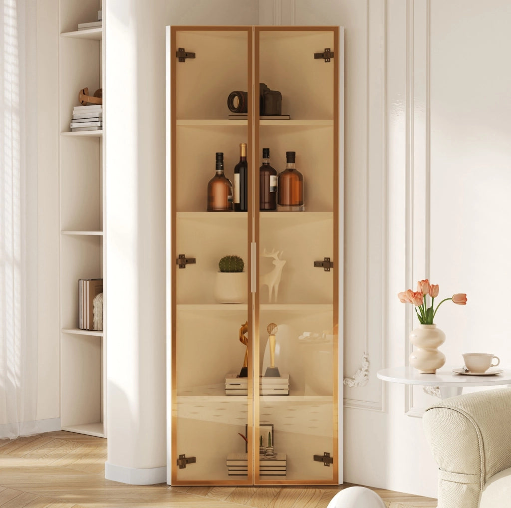 Vetrina angolare in vetro temperato bianco con LED integrati 62x35x160 cm