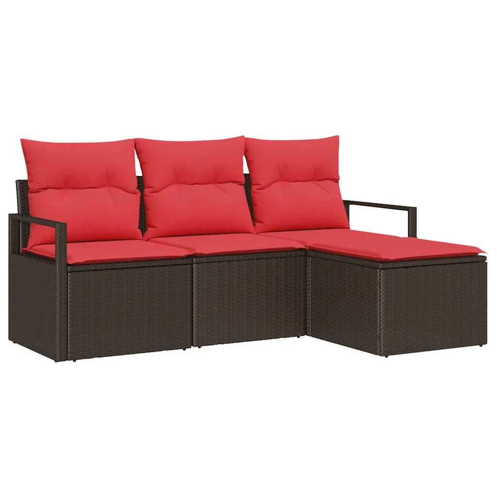 Set di divani con cuscino 4 pcs Marrone e Rosso polyrattan 3355003