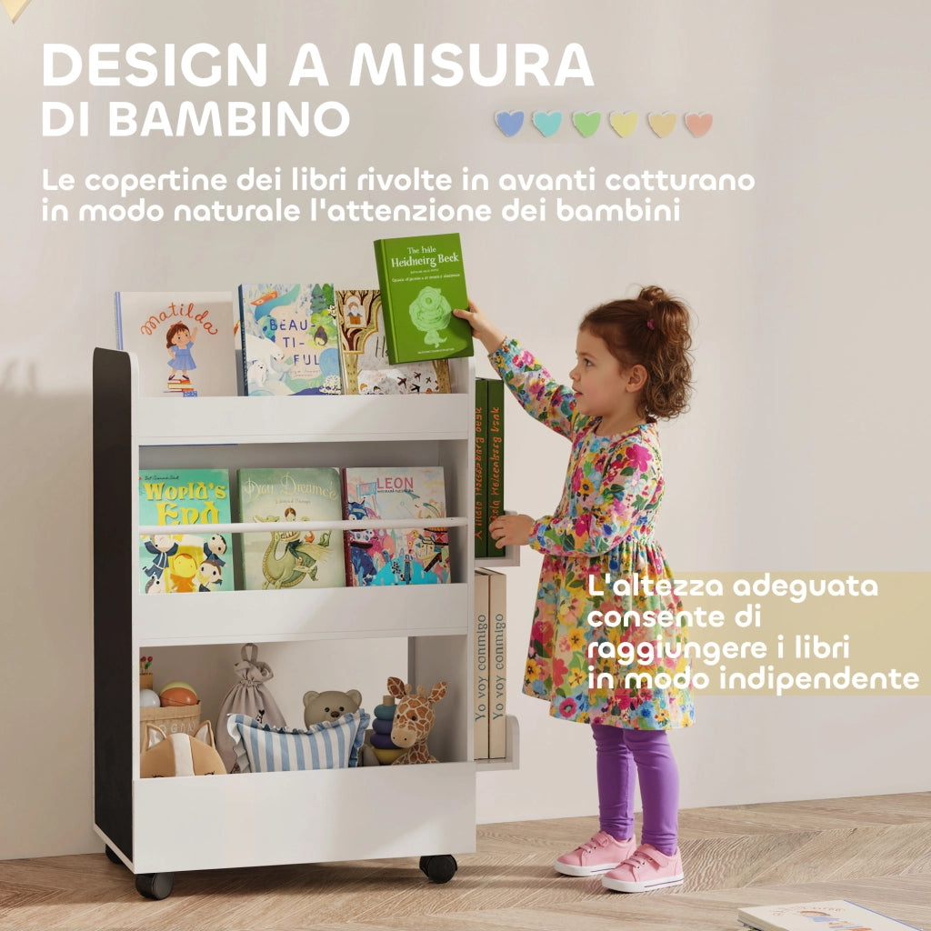 Libreria per Bambini con Lavagna e Ruote ¨C Minimal ¨C Bianco