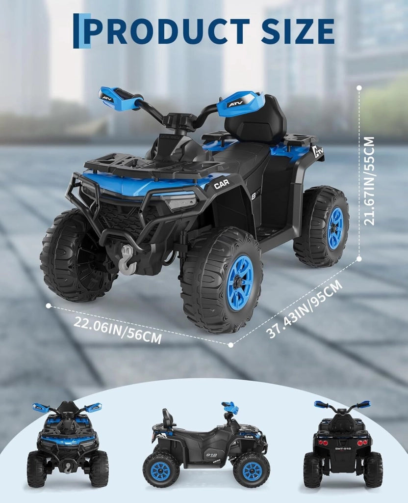Quad Elettrico per Bambini 12V Fuoristrada con Telecomando; Sospensioni; Bandiera LED e Bluetooth - Blu