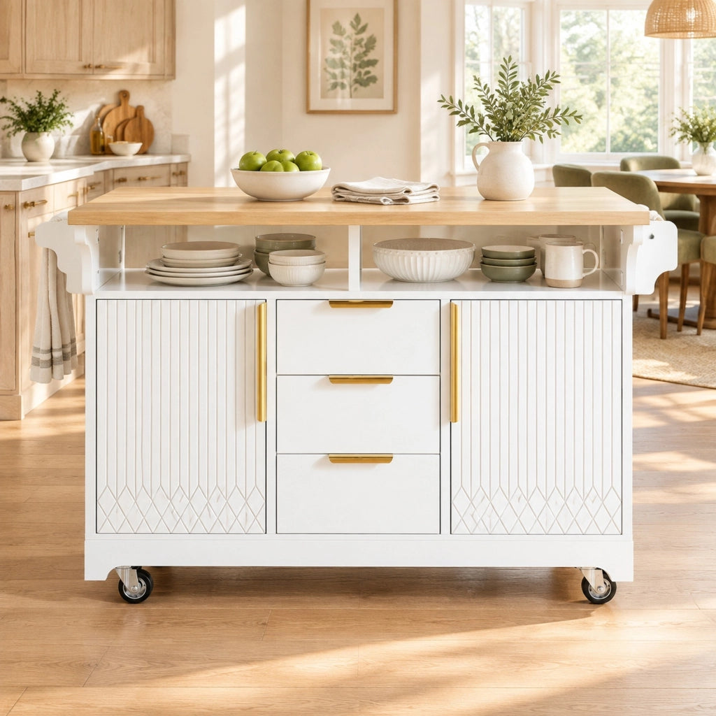 ISOLA CUCINA su ruote 120-197x40/80x95 cm MDF Bianca