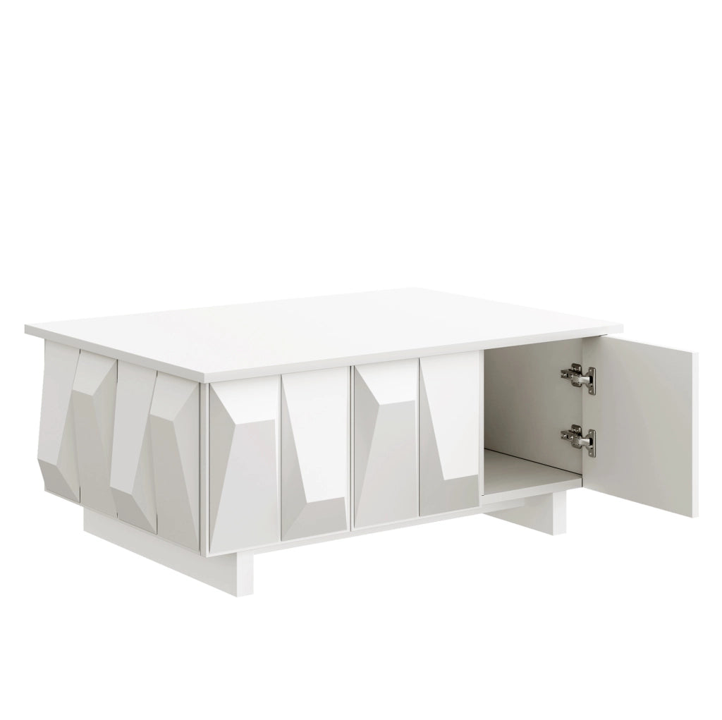 Tavolino da salotto moderno con spazio contenitore e frontali 3D; 95x67x39;5 cm; bianco