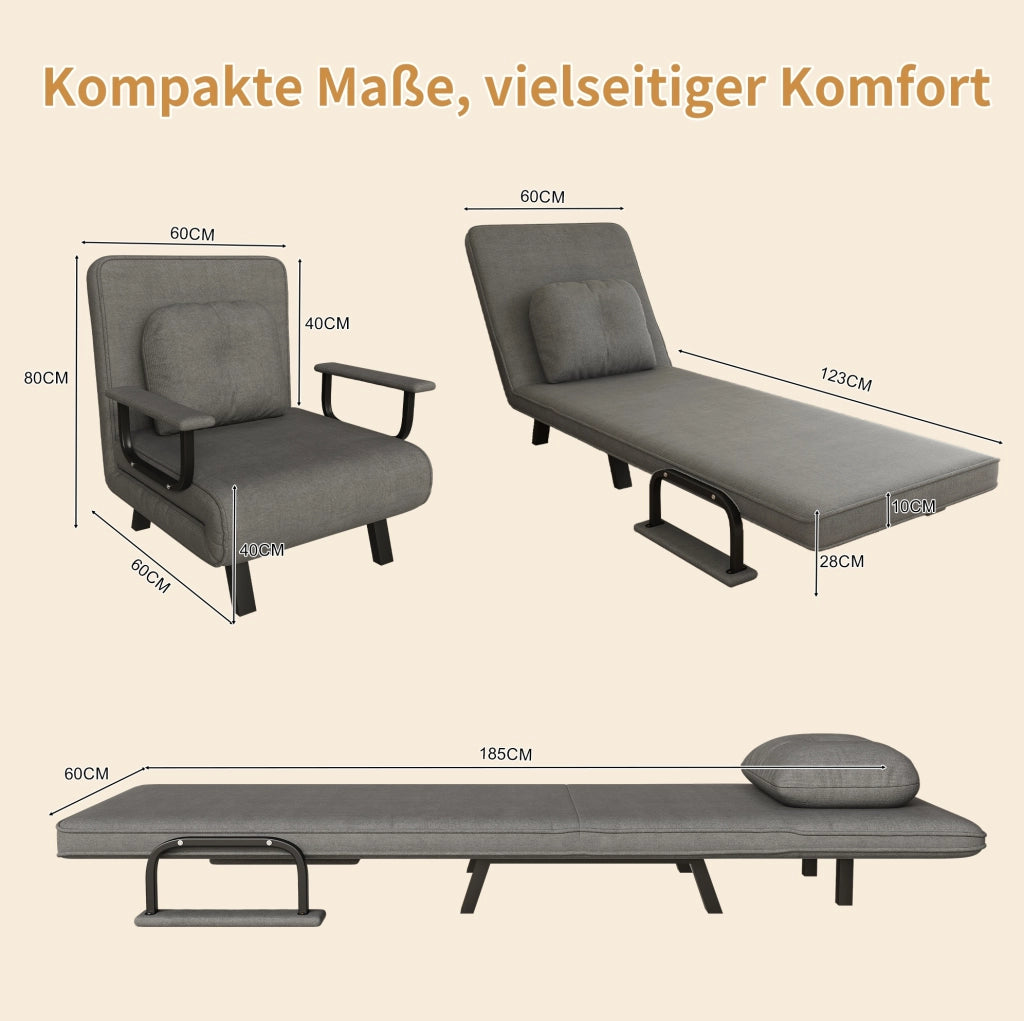 Poltrona relax reclinabile 5 posizioni; 180°; rivestimento in chenille grigio; 60x60 cm
