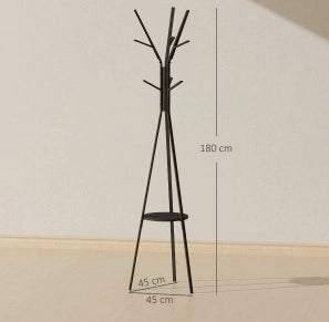 Standgarderobe Kleiderständer 180 cm Schwarz Metall mit 3 Stangen und 8 Haken für Flur