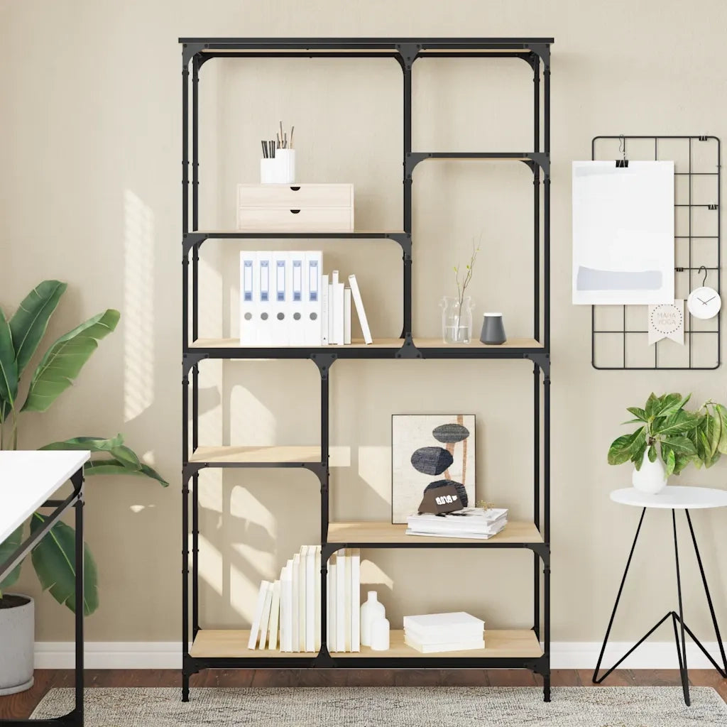 Libreria-Scaffale per Libri-Mobile di Stoccaggio Rovere Sonoma 99x35,5x176 cm Legno Multistrato Acciaio