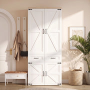 Armadio con 4 ante, 2 bastoni appenderia e 5 cassetti, 90x50x200 cm, stile country bianco