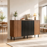 Credenza con 4 ante e ripiani regolabili in truciolato finitura noce e nero per cucina 160 × 35 × 80 cm