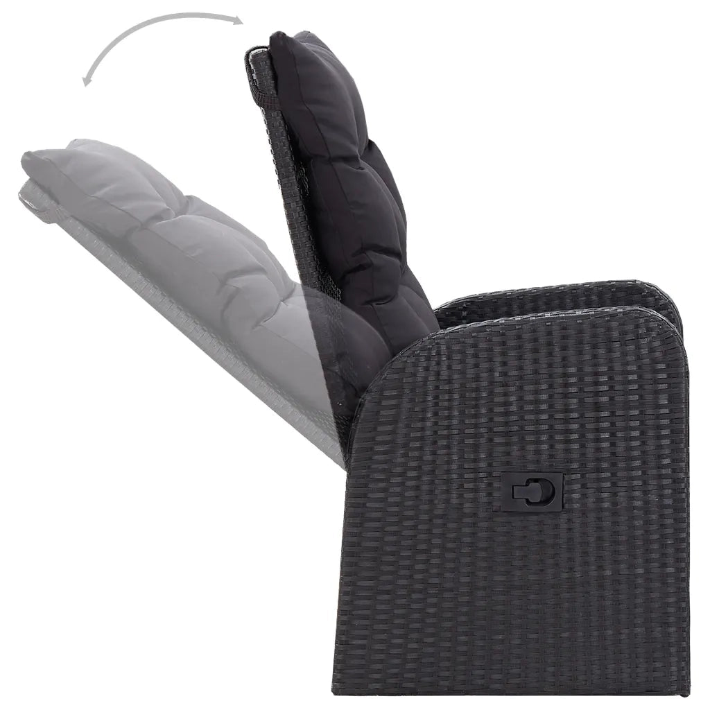 Set da Pranzo da Giardino 3 pz con Cuscini Nero 3099491