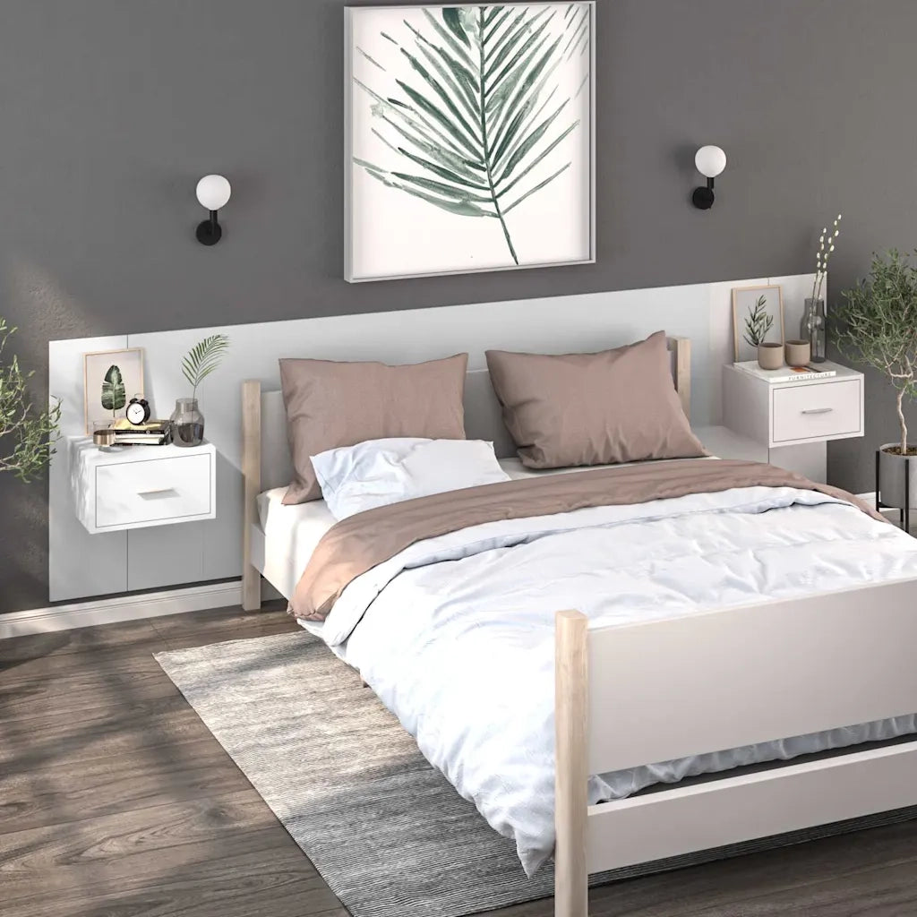 Set di 2 Comodini | Armadio da Notte | Mobiletto da notte a Parete Bianchi